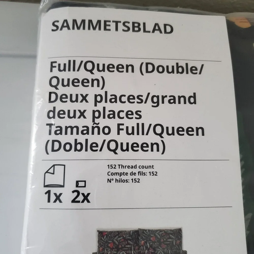 IKEA Sammetsblad QUEEN Full Duvet Cover w Pillowcases SET Black Floral Scandi